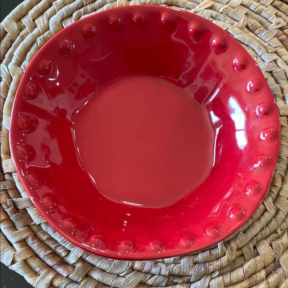 Maioliche Jessica Glossy Red Ceramic Bowl with Beaded Rim!